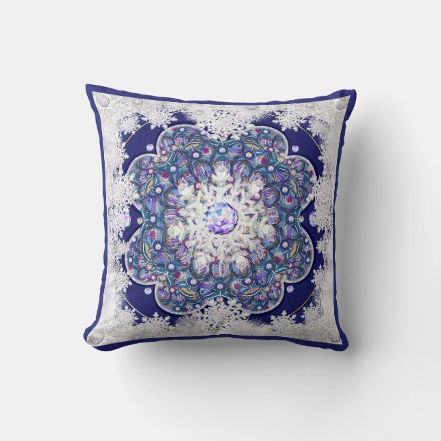 Coussin Rosace bleue et flocon de neige (Recto)