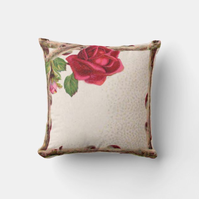 Coussin Rose ancienne vintage rustique victorienne antique (Recto)