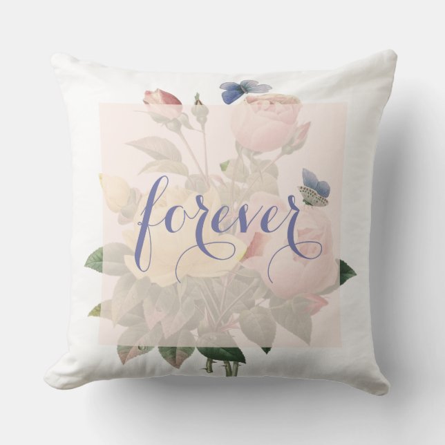 Coussin Rose anglais Butterfly Garden Wedding Forever (Recto)