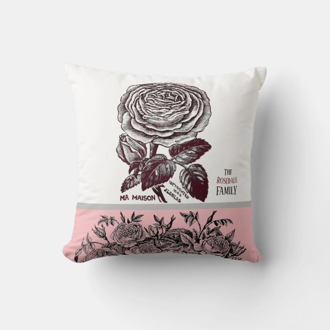 Coussin Rose antique - Votre choix de texte rose (Recto)