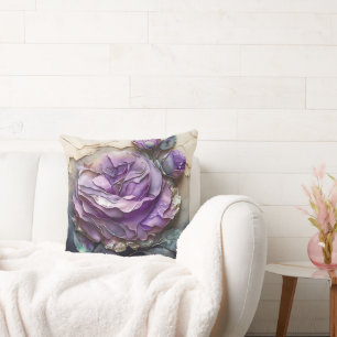 Coussin Rose aquarelle agrandie violette et bleue