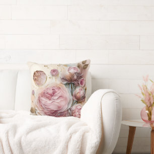 Coussin Rose aquarelle rose et burgundy agrandie