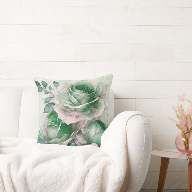Coussin Rose aquarelle vert émeraude agrandie (Canapé)