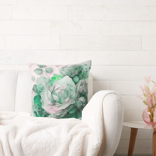 Coussin Rose aquarelle vert émeraude agrandie (Canapé)
