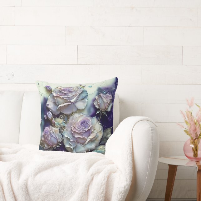 Coussin Rose aquarelle violette et bleue agrandie (Canapé)