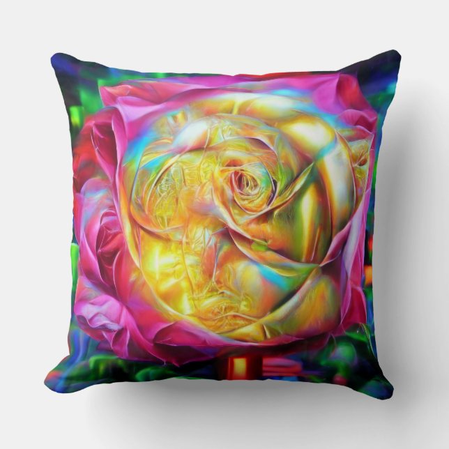 Coussin Rose arc-en-ciel psychédélique (Recto)