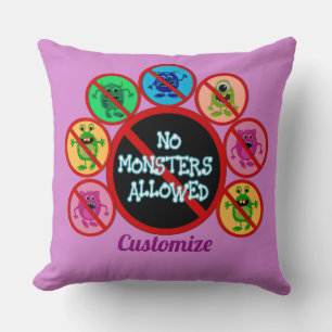 Coussin Rose Aucun Monstres Autorisé Enfants