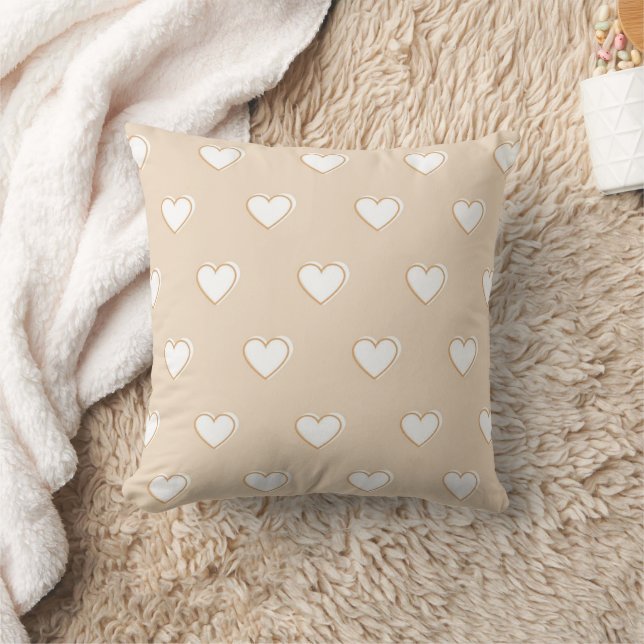 Coussin Rose blanc Beige mignon Motif de coeur simple (Couverture)