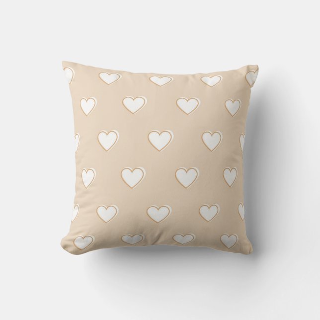 Coussin Rose blanc Beige mignon Motif de coeur simple (Recto)