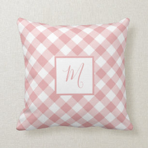 Coussin Rose Blanc En vichy Plaid Moderne Chic Monogramme