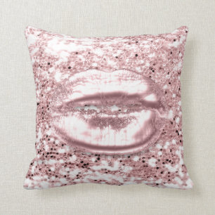 Coussin Rose blanc Parties scintillant Kiss Lips étincelle