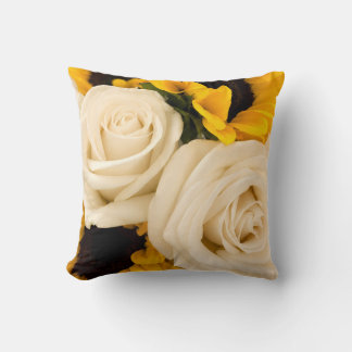 Coussin Rose blanche et photo de tournesol en coton