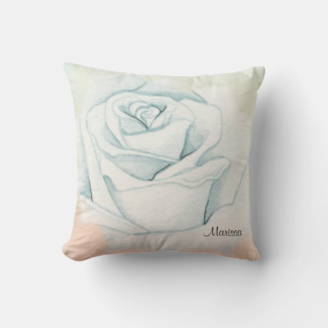 Coussin Rose blanche monogramme (Recto)