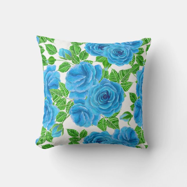 Coussin Rose bleu aquarelle motif transparent (Recto)