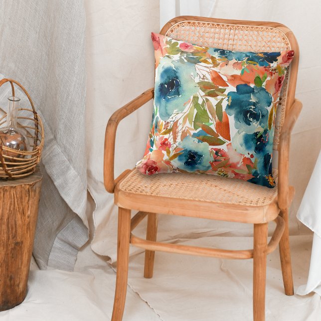 Coussin Rose bleu automne motif floral (Créateur téléchargé)