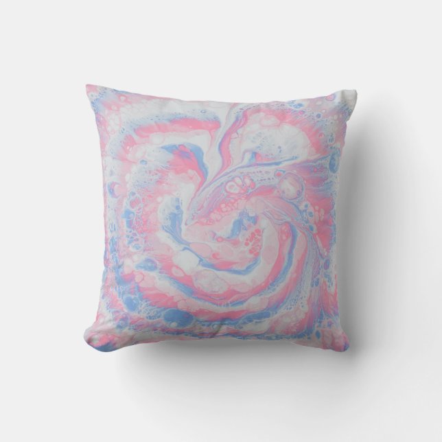 COUSSIN ROSE BLEU ET BLANC PEINTURE ABSTRAITE (Recto)