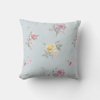 Coussin Rose bleu gris clair aquarelle florale