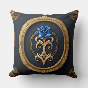 Coussin Rose bleue dans un cadre doré avec des détails orn