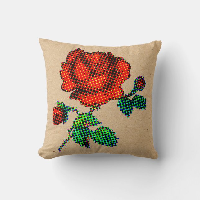 Coussin Rose Bloom Halftone on Brown Paper Fine Art (Recto)