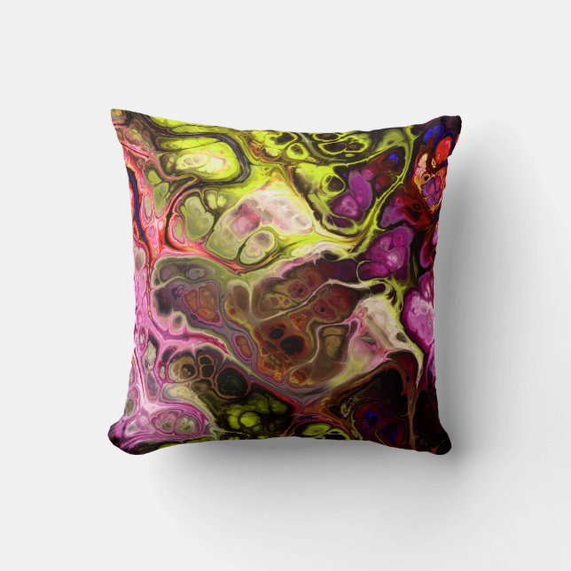 Coussin Rose, chartreuse, violet abstrait marbre de teintu (Recto)
