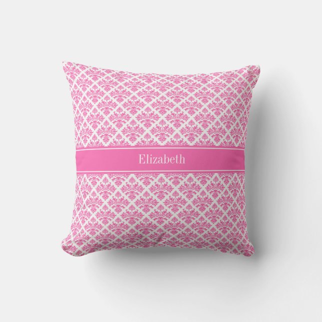Coussin Rose Chaud 2 Blanc Damassé #3 Monogramme Rose Chau (Recto)