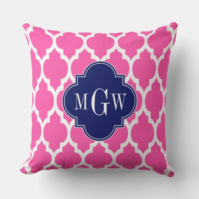 Coussin Rose Chaud #2 Blanc Marocain #4 Navy Monogramme No (Recto)