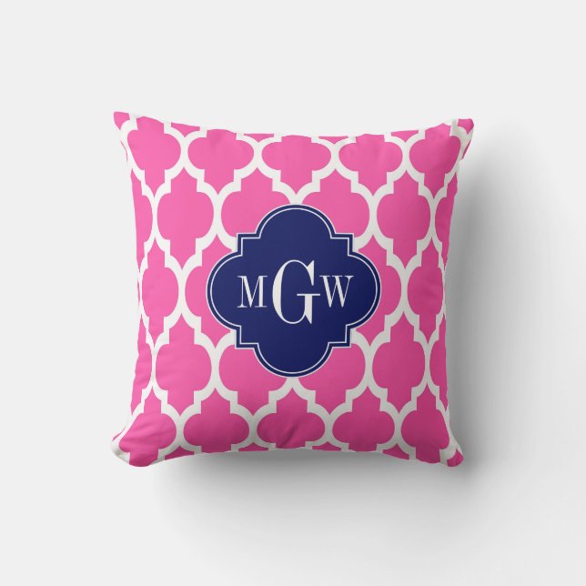 Coussin Rose Chaud #2 Blanc Marocain #4 Navy Monogramme No (Recto)