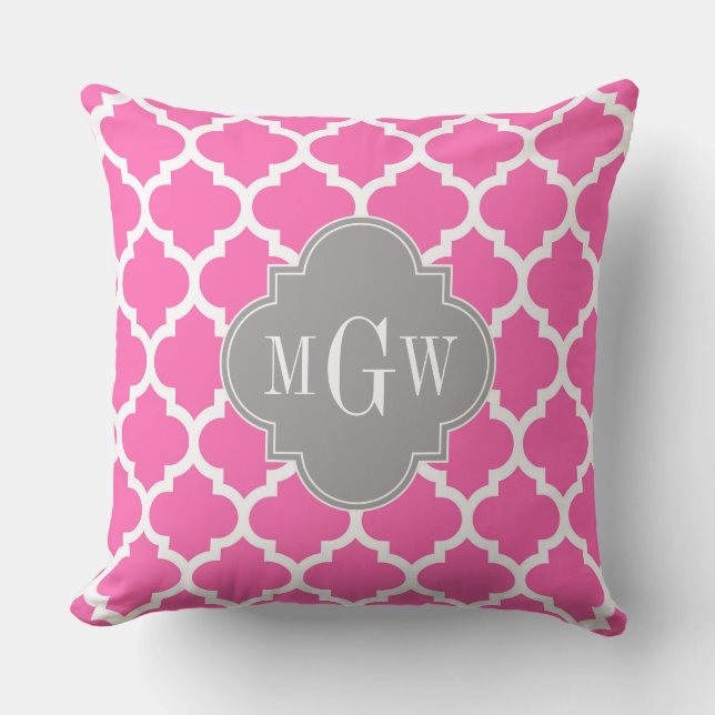 Coussin Rose Chaud #2 Blanc Marocain #5 Gris Foncé Monogra (Recto)