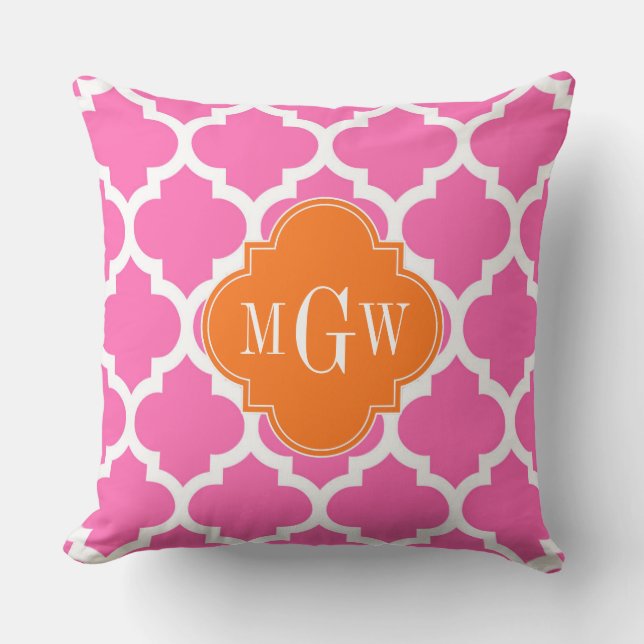 Coussin Rose Chaud #2  Marocain #5 Citrouille 3 Monogramme (Recto)