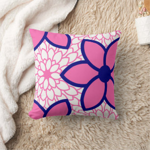 Coussin Rose chaud et bleu marine Floral moderne