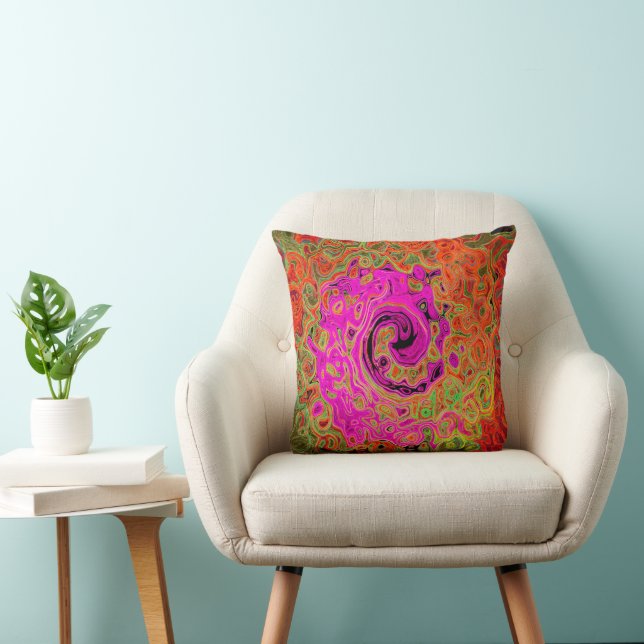 Coussin Rose Chaud Tourbillonnement Liquide Abstrait Rétro (Chaise)