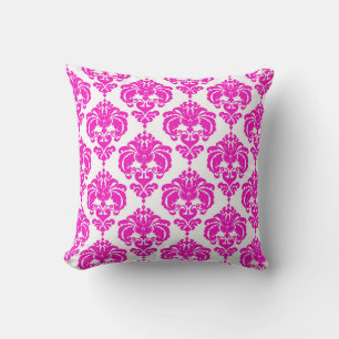 Coussin Rose Chaude Blanc Damas Chic Moderne Élégant Motif