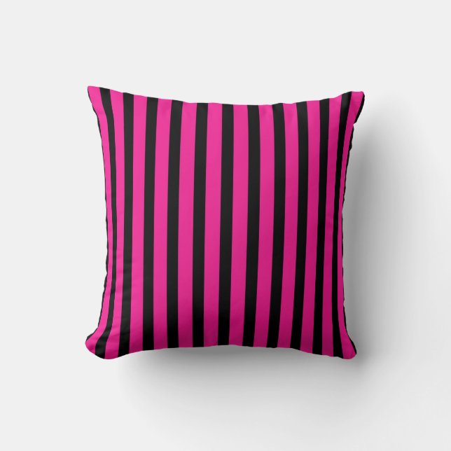 Coussin Rose Chaude Fuchsia Rayé Noir (Recto)