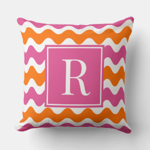 Coussin Rose Chaude & Orange Prépa Rayure Monogramme Ric R