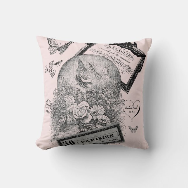 Coussin rose chic français antique vintage de carreau (Recto)