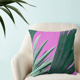 Coussin Rose clair avec des cadres de palme vert