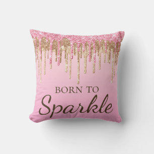 Coussin Rose Clair Et Paillettes Qui Coulent Or Née Pour B