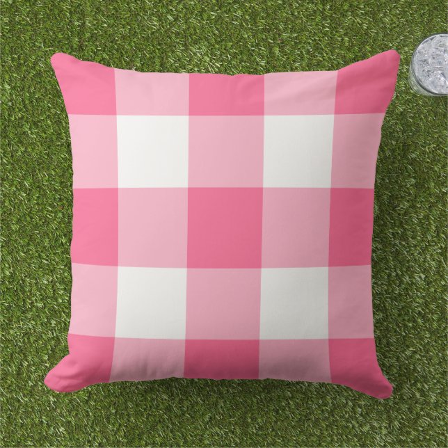 Coussin Rose Clair Rose Clair Gingham À Carreaux Blancs Et (Herbe)