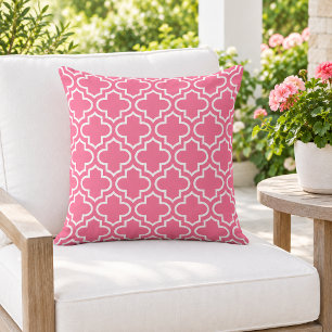Coussin Rose Clair Treillis Quatrefeuilles Blanc