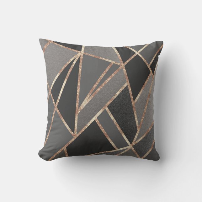 Coussin Rose classique de charbon gris argenté Gold Geo #1 (Recto)