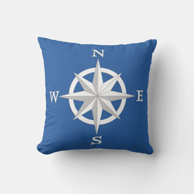 Coussin rose Compass 8 points, blanc et bleu Cobalt (Recto)