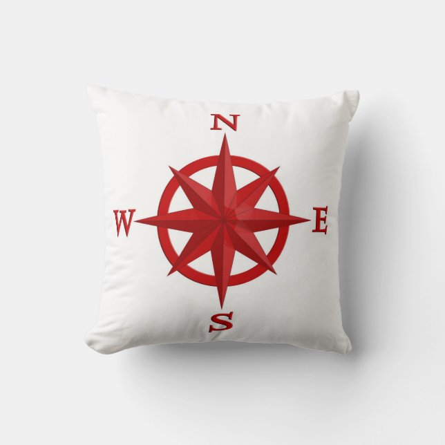 Coussin rose Compass 8 points, rouge profond et blanc (Recto)