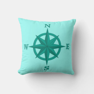 Coussin rose Compass 8 points, Turquoise et Aqua