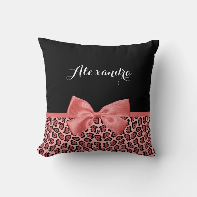 Coussin Rose Corail Arc Léopard (Recto)