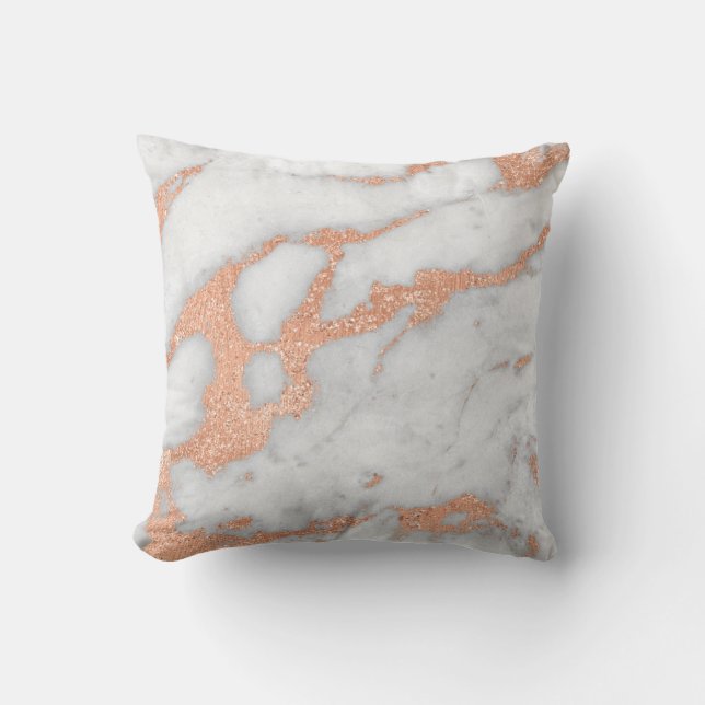 Coussin Rose Cuivre Gris Parties scintillant en marbre Pie (Recto)