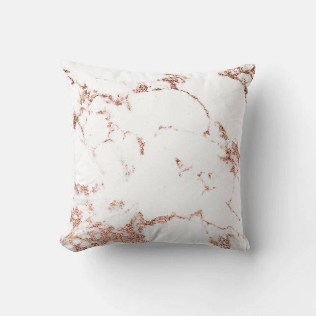Coussin Rose Cuivre or Parties scintillant blanche Marbre  (Recto)