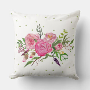 Coussin rose d'accent de pivoines d'aquarelle
