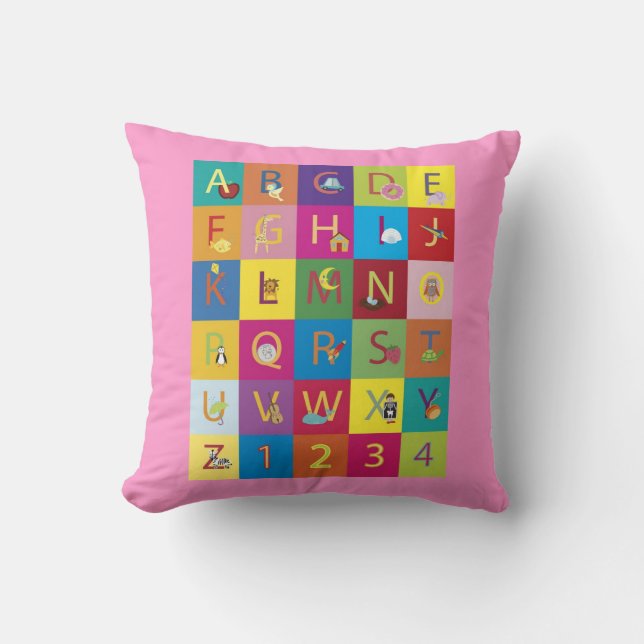 Coussin rose d'alphabet de bébés (Recto)