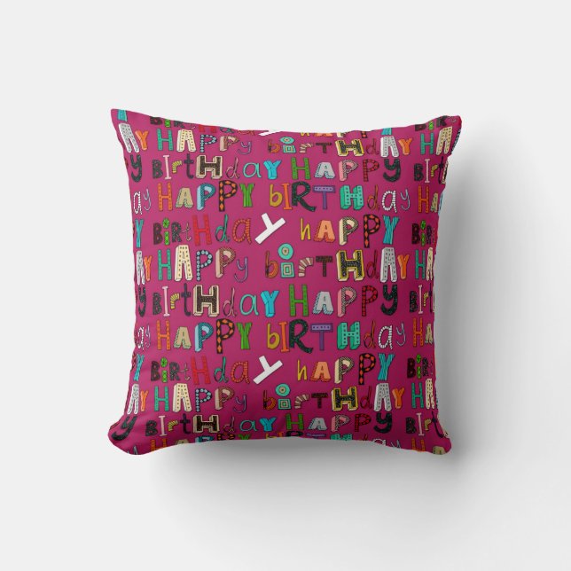 Coussin rose d'anniversaire heureux (Recto)