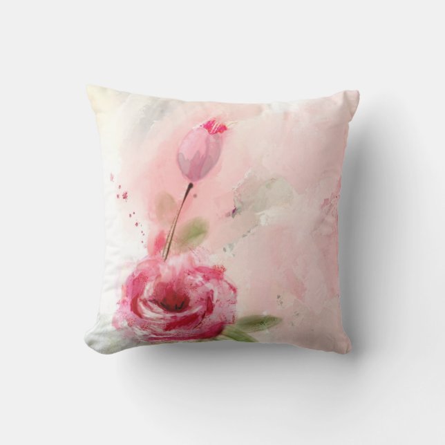 Coussin rose d'aquarelle de roses (Recto)
